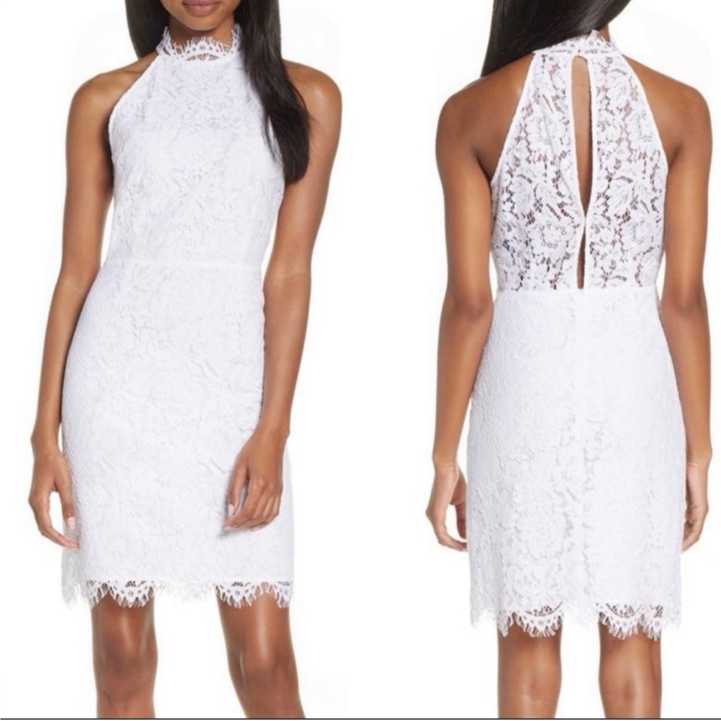 Bb Dakota Sleeveless High Neck White Lace Cocktail Dress Size Various